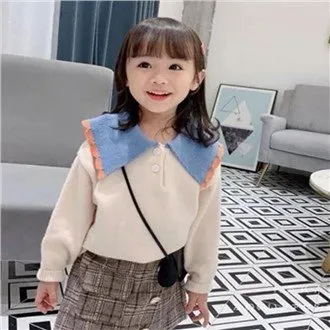 Sweater Anak Perempuan Kontras Lapel Renda